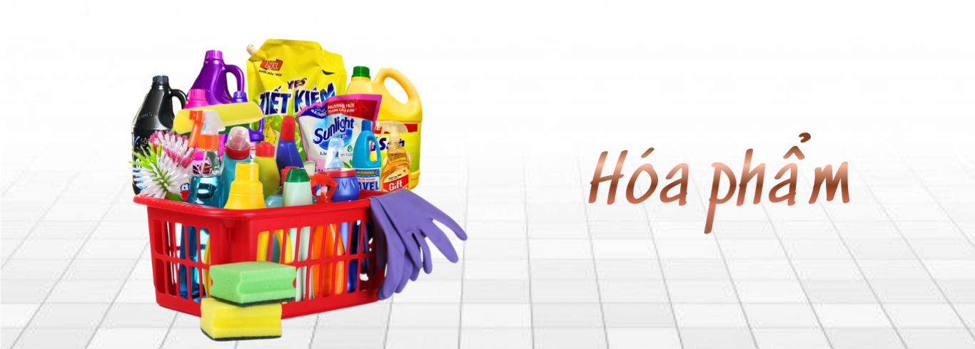 Hóa phẩm như nước giặt, nước rửa chén, lau sàn, lau kính....