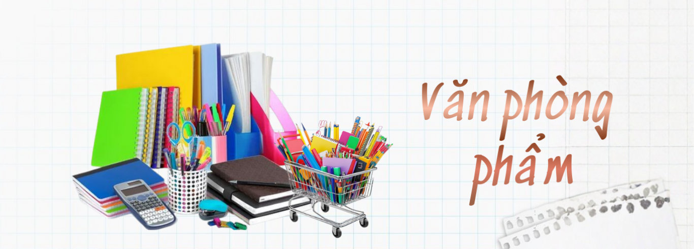 Văn phòng phẩm như bút, thước, sổ, băng keo...